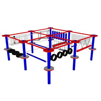 klimpark 9 palen metaal blauw rood