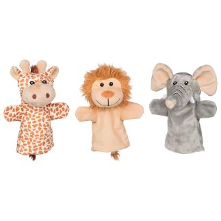 Handpop pluche set wilde dieren