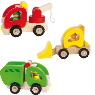 Set van 3 houten vrachtwagens