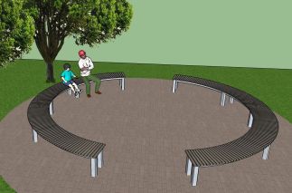 Halfronde bank met metalen onderstel set van 2 x 2,5 m