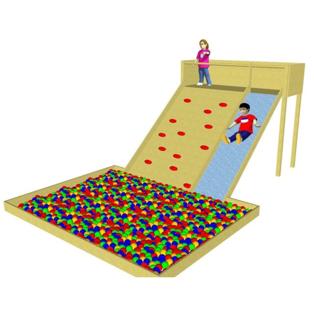 Houten glijplank met ballenbad