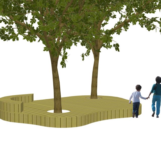 Podium ronding 2 bomen 4 x 6 meter met bankjes